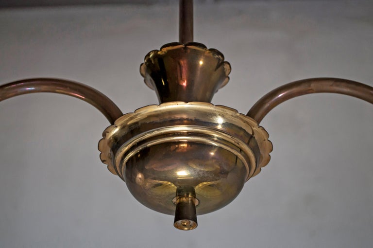 Barovier e Toso Mid-Century Modern Brass and Murano Glass Chandelier, 1940s For Sale 10