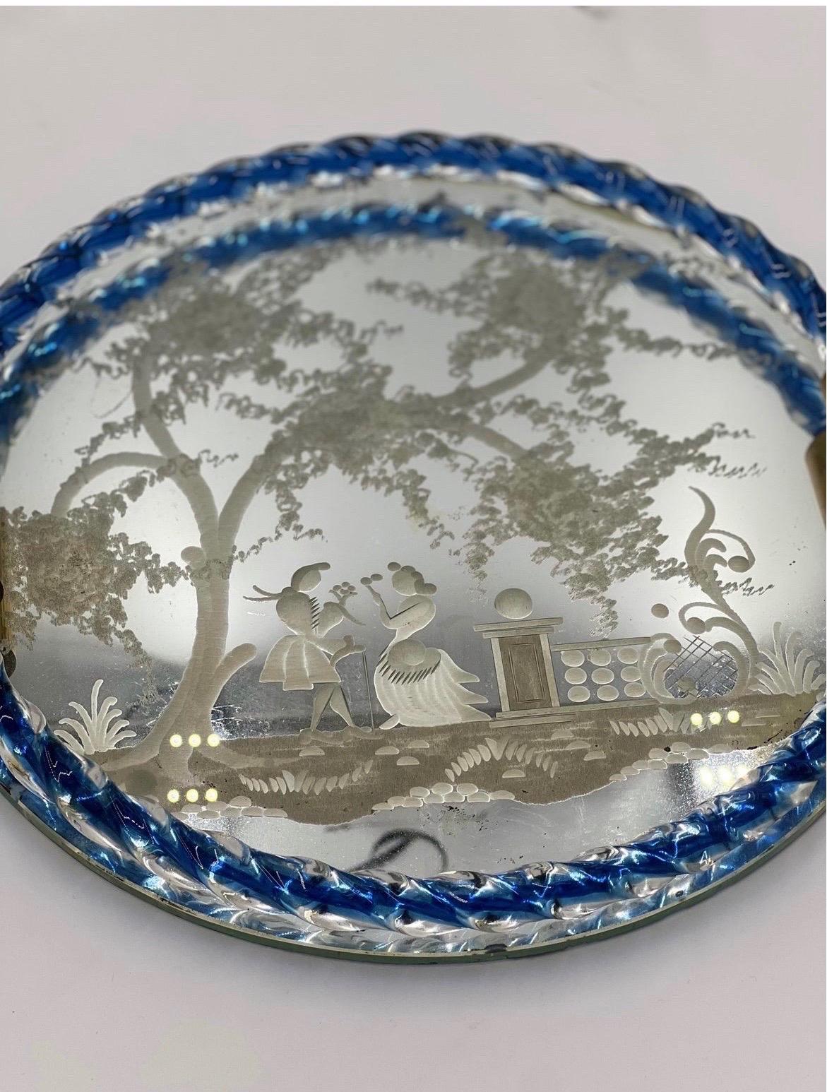 20th Century Ercole Barovier Mid Century Venetian Glass & Bronze Dolphin Handled Tray For Sale
