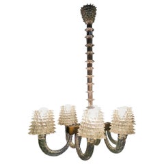 Ercole Barovier Midcentury "Rostrato" Murano Glass Italian Chandelier, 1940s