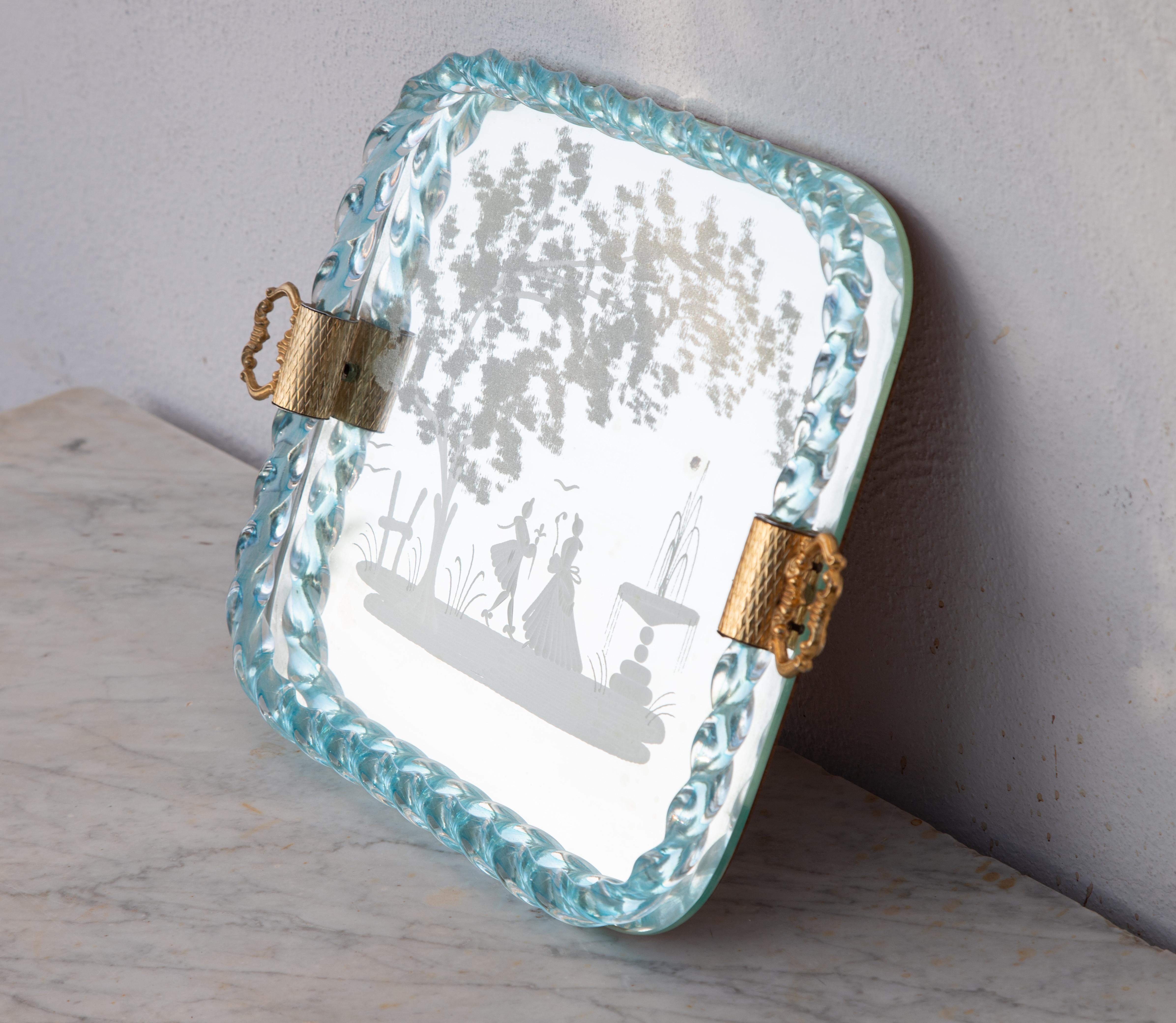 Ercole Barovier Mirror-Engraved Murano Glass Italian Serving Tray, 1940s For Sale 7