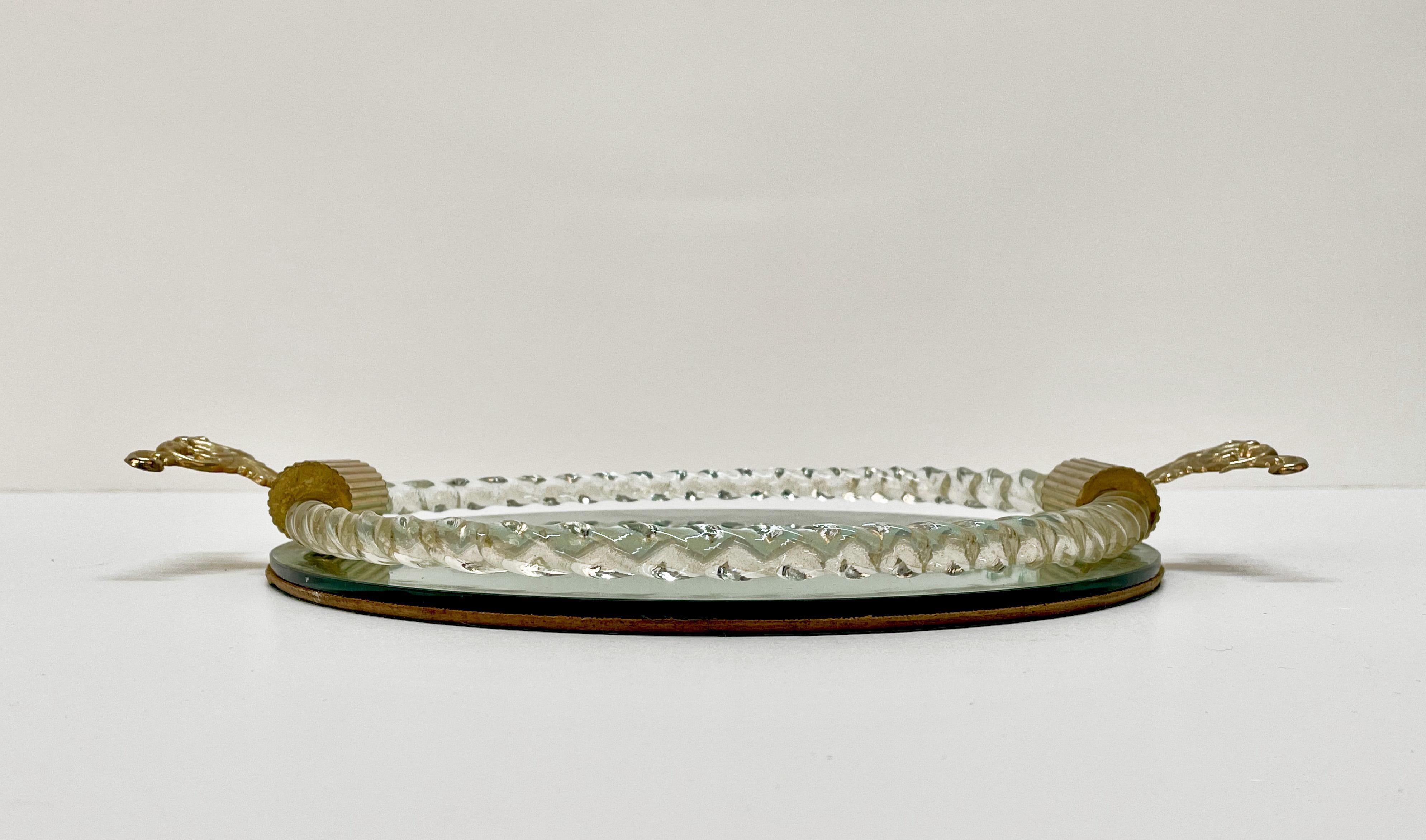 Ercole Barovier Mirror-Engraved Murano Glass Italian Serving Tray, 1940s For Sale 6