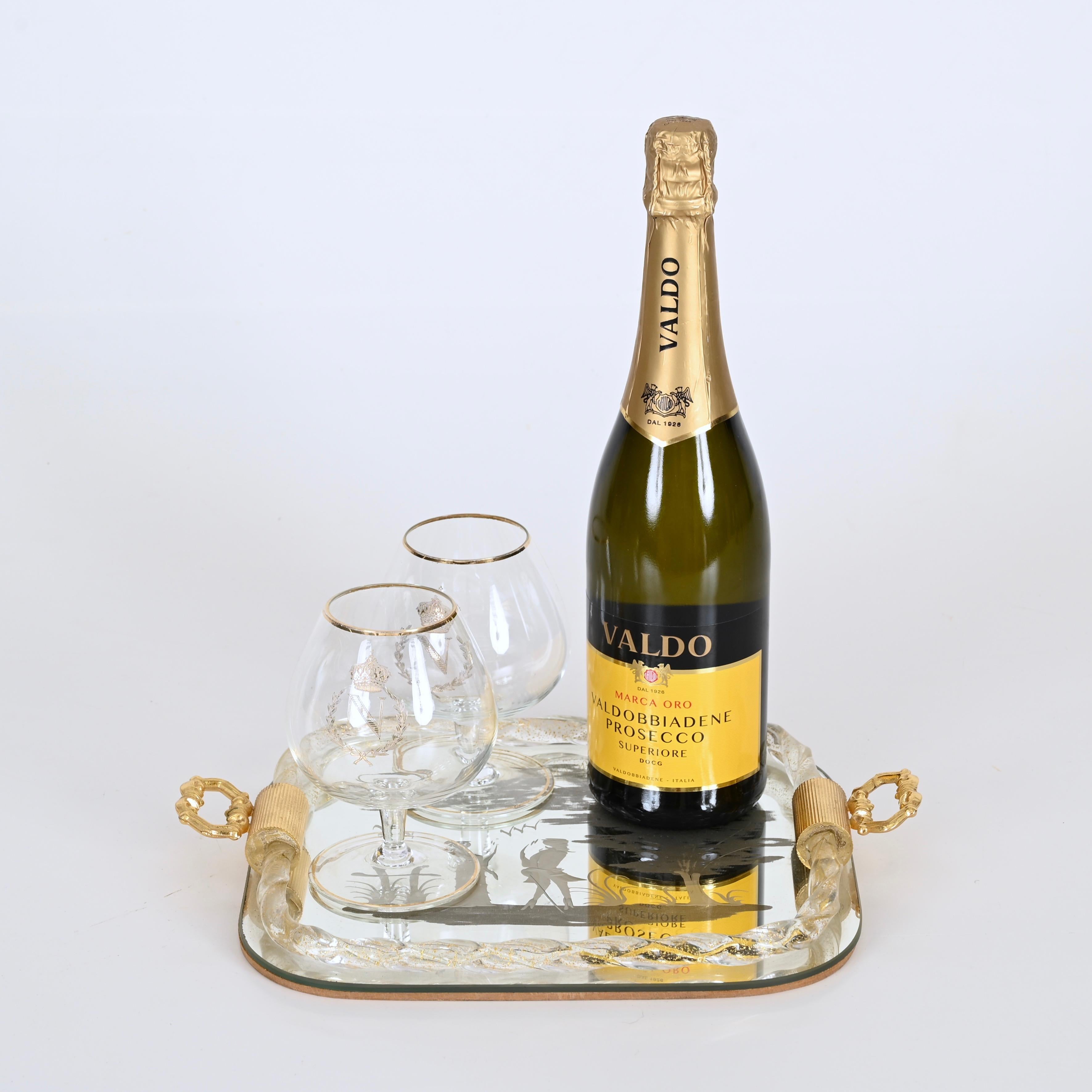 Ercole Barovier Mirror-Engraved Murano Glass Italian Serving Tray, 1940s In Good Condition For Sale In Roma, IT