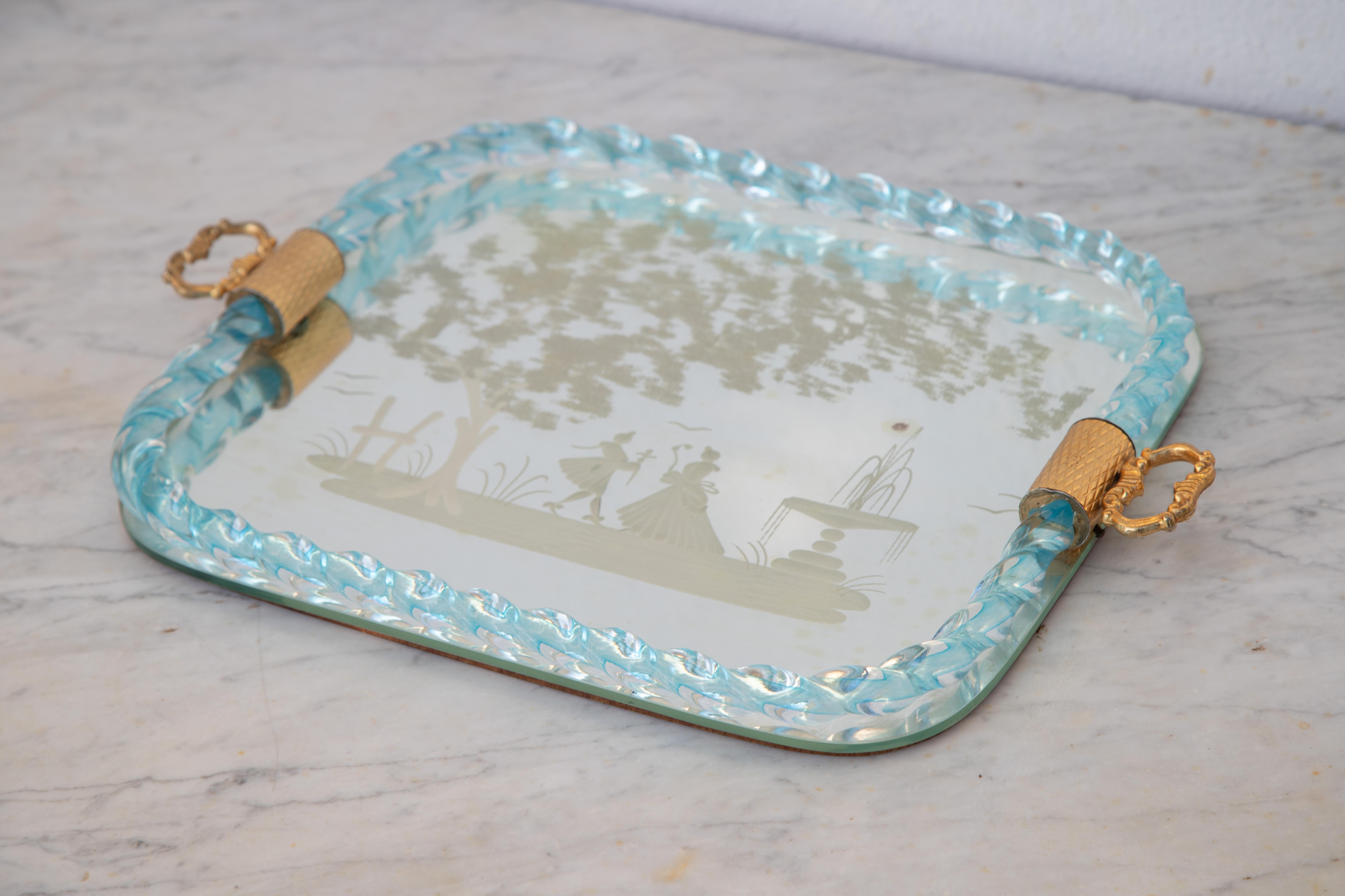 Ercole Barovier Mirror-Engraved Murano Glass Italian Serving Tray, 1940s In Good Condition For Sale In Roma, IT