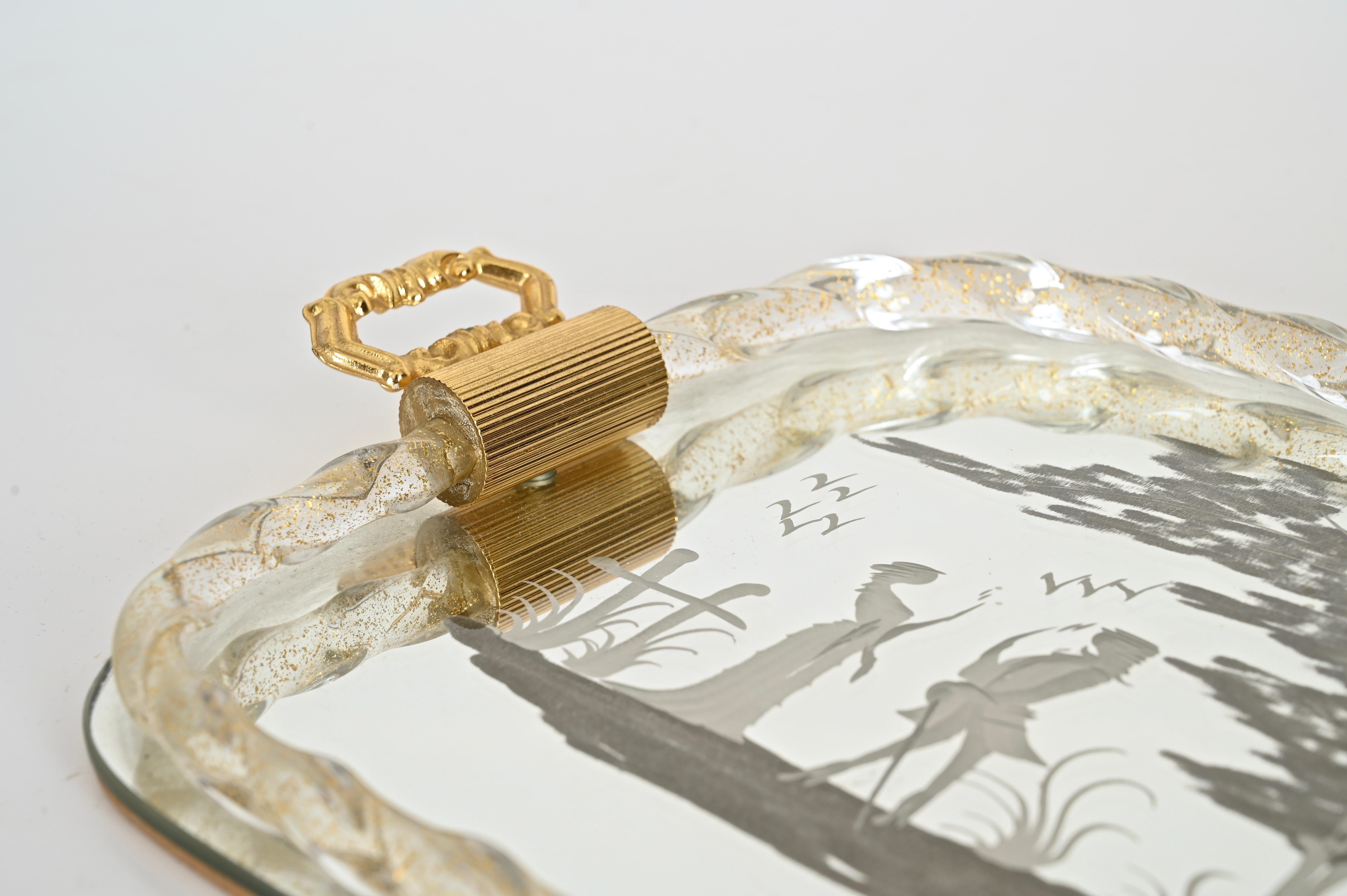 Ercole Barovier Mirror-Engraved Murano Glass Italian Serving Tray, 1940s For Sale 2