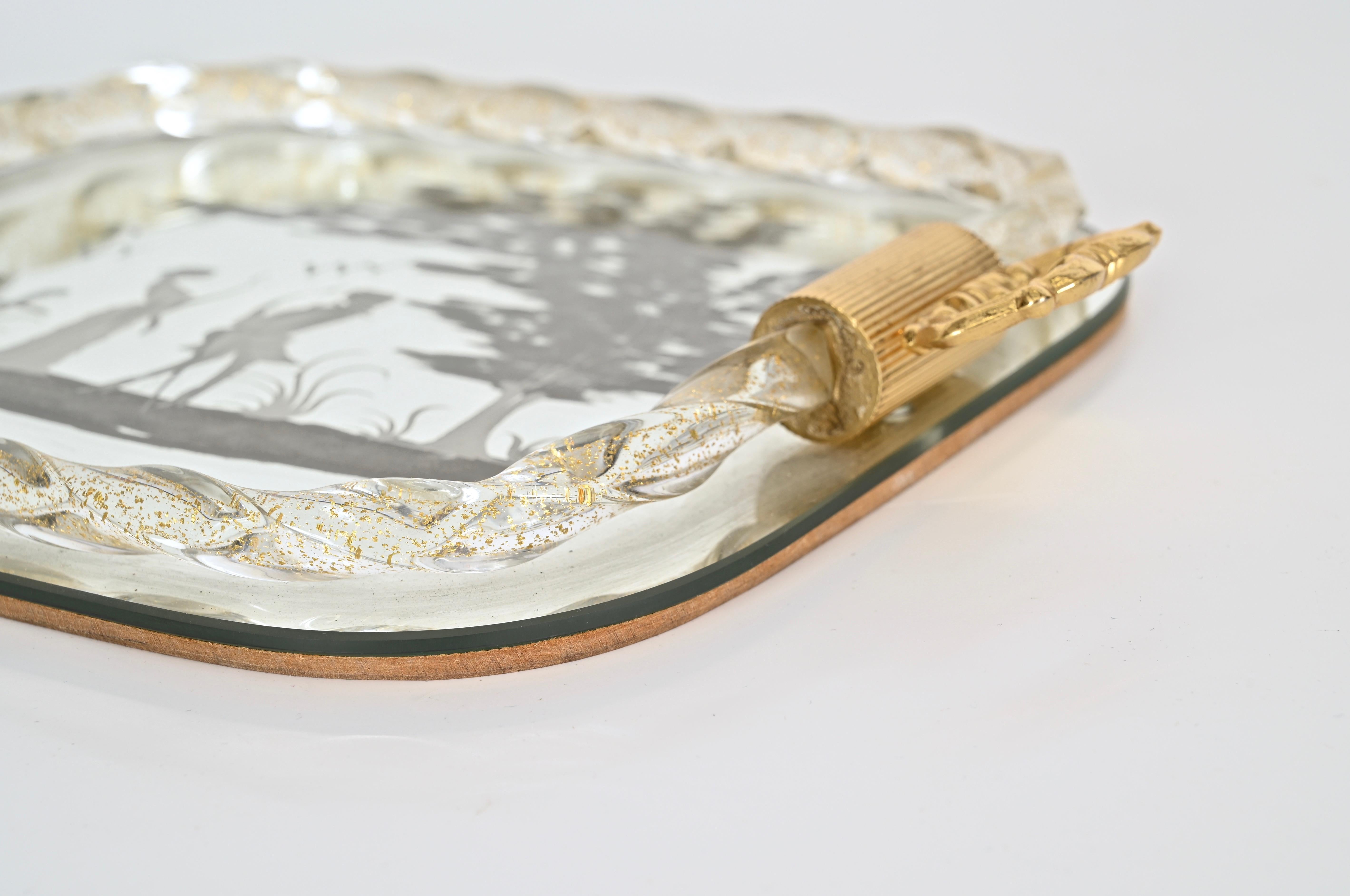 Ercole Barovier Mirror-Engraved Murano Glass Italian Serving Tray, 1940s For Sale 3