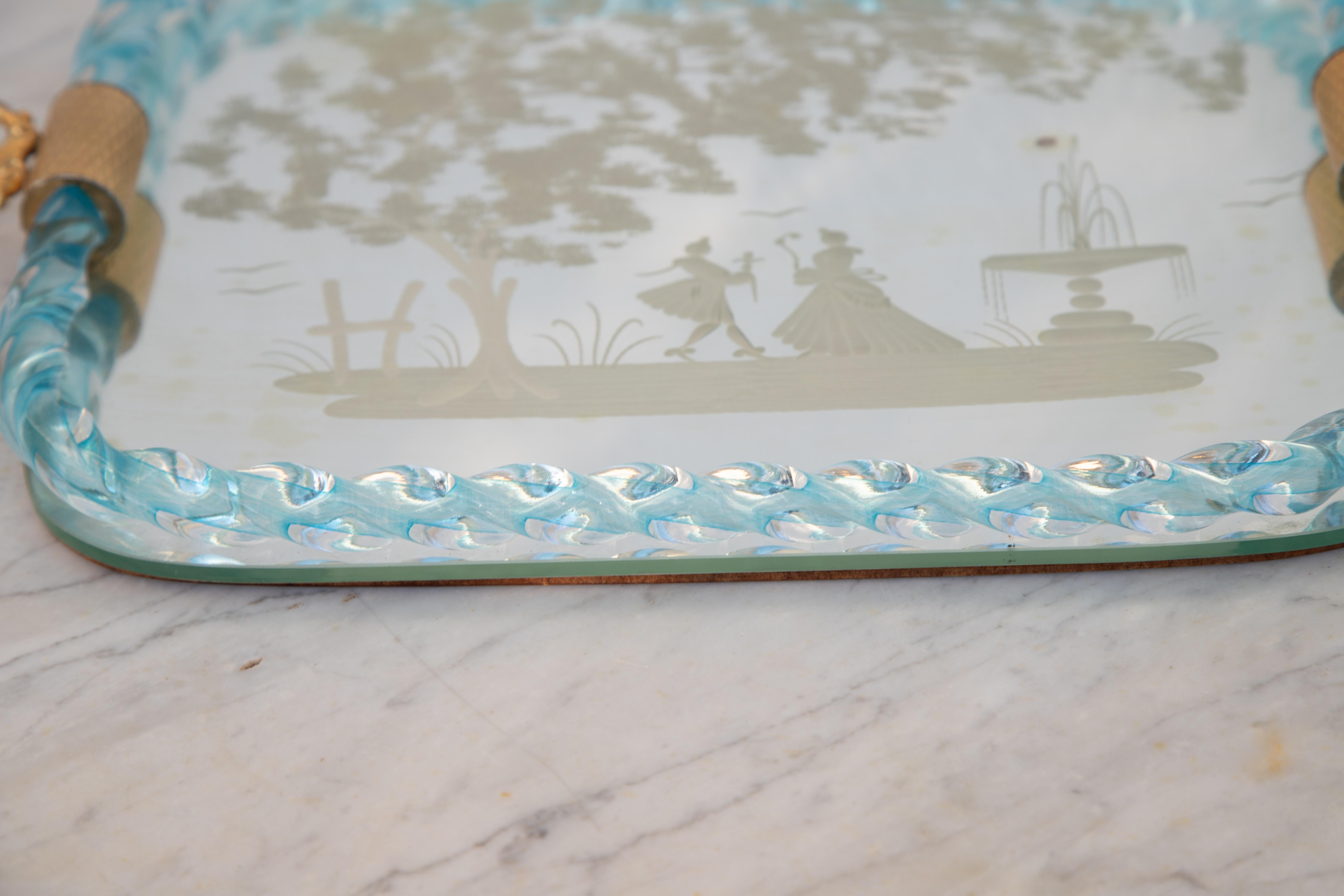 Ercole Barovier Mirror-Engraved Murano Glass Italian Serving Tray, 1940s For Sale 2