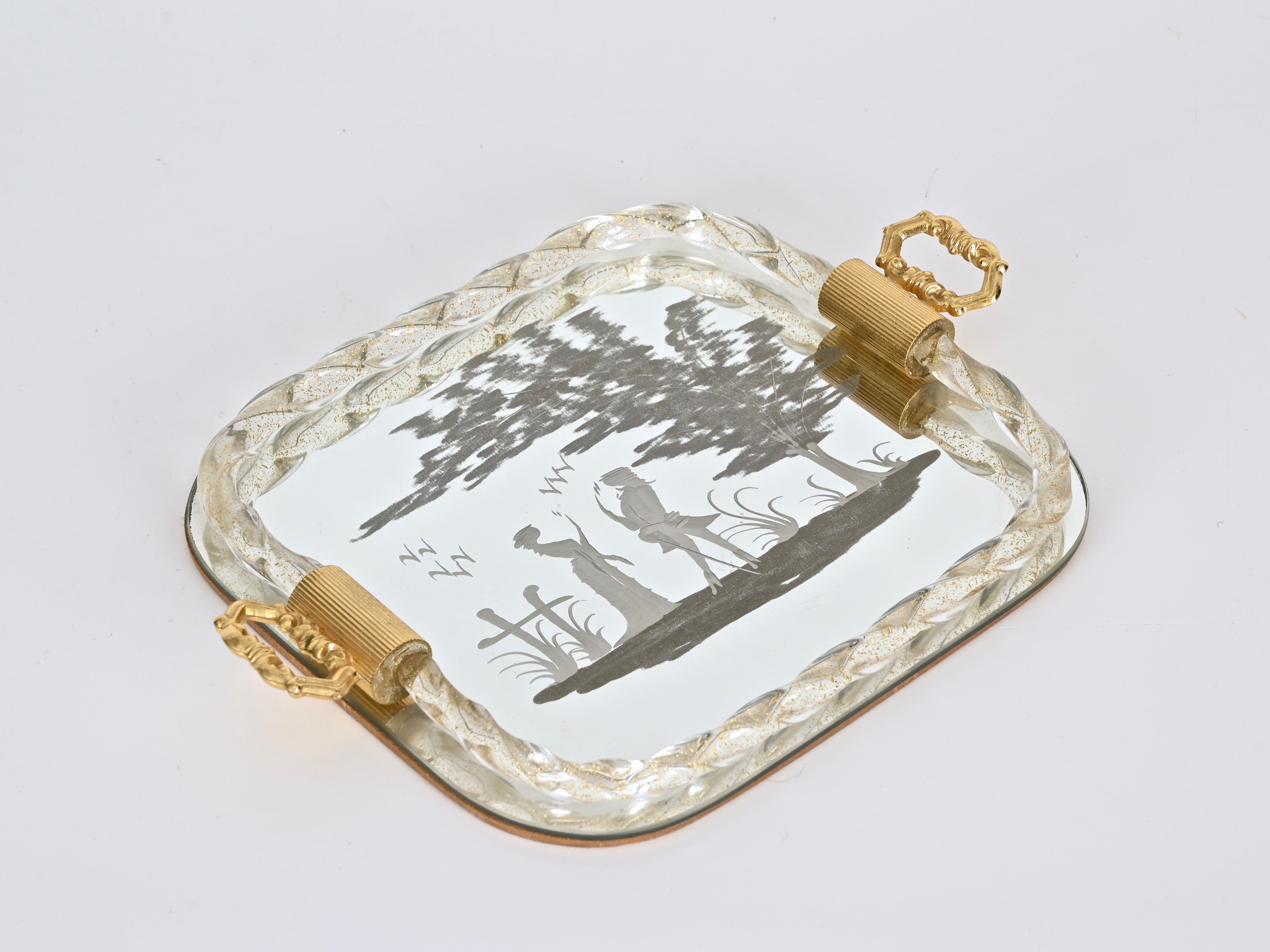 Ercole Barovier Mirror-Engraved Murano Glass Italian Serving Tray, 1940s For Sale 4