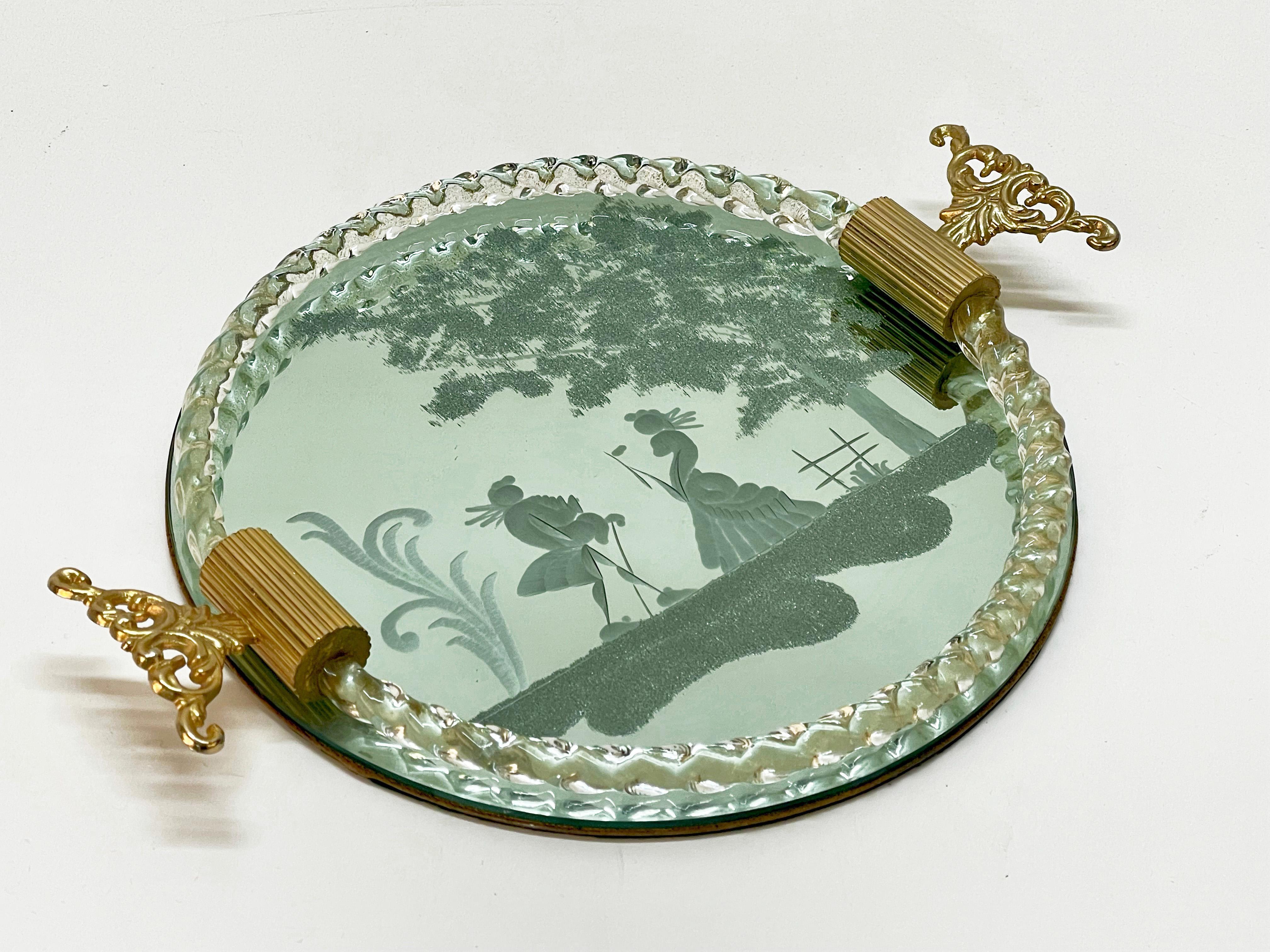 Ercole Barovier Mirror-Engraved Murano Glass Italian Serving Tray, 1940s For Sale 2
