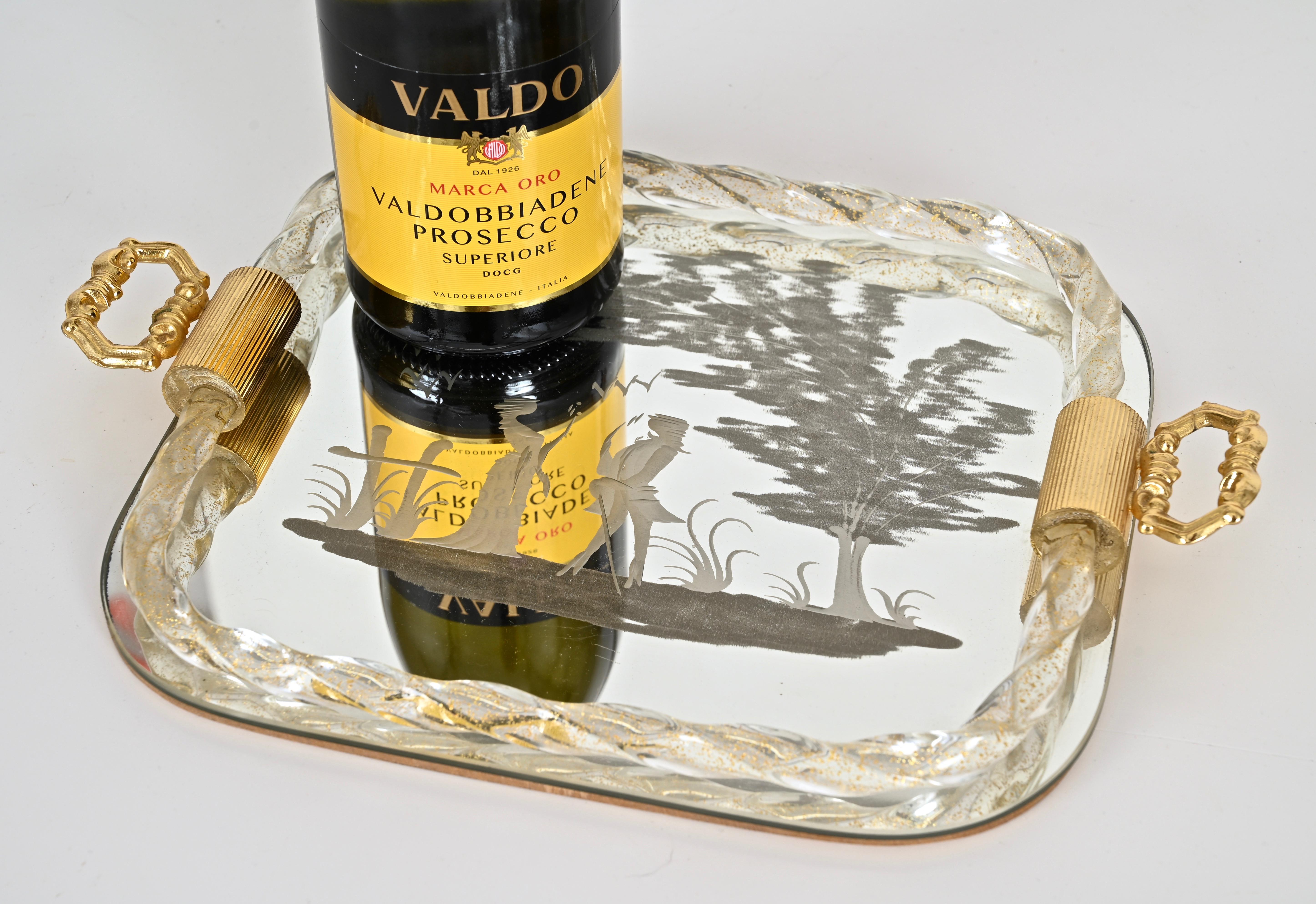 Ercole Barovier Mirror-Engraved Murano Glass Italian Serving Tray, 1940s For Sale 5