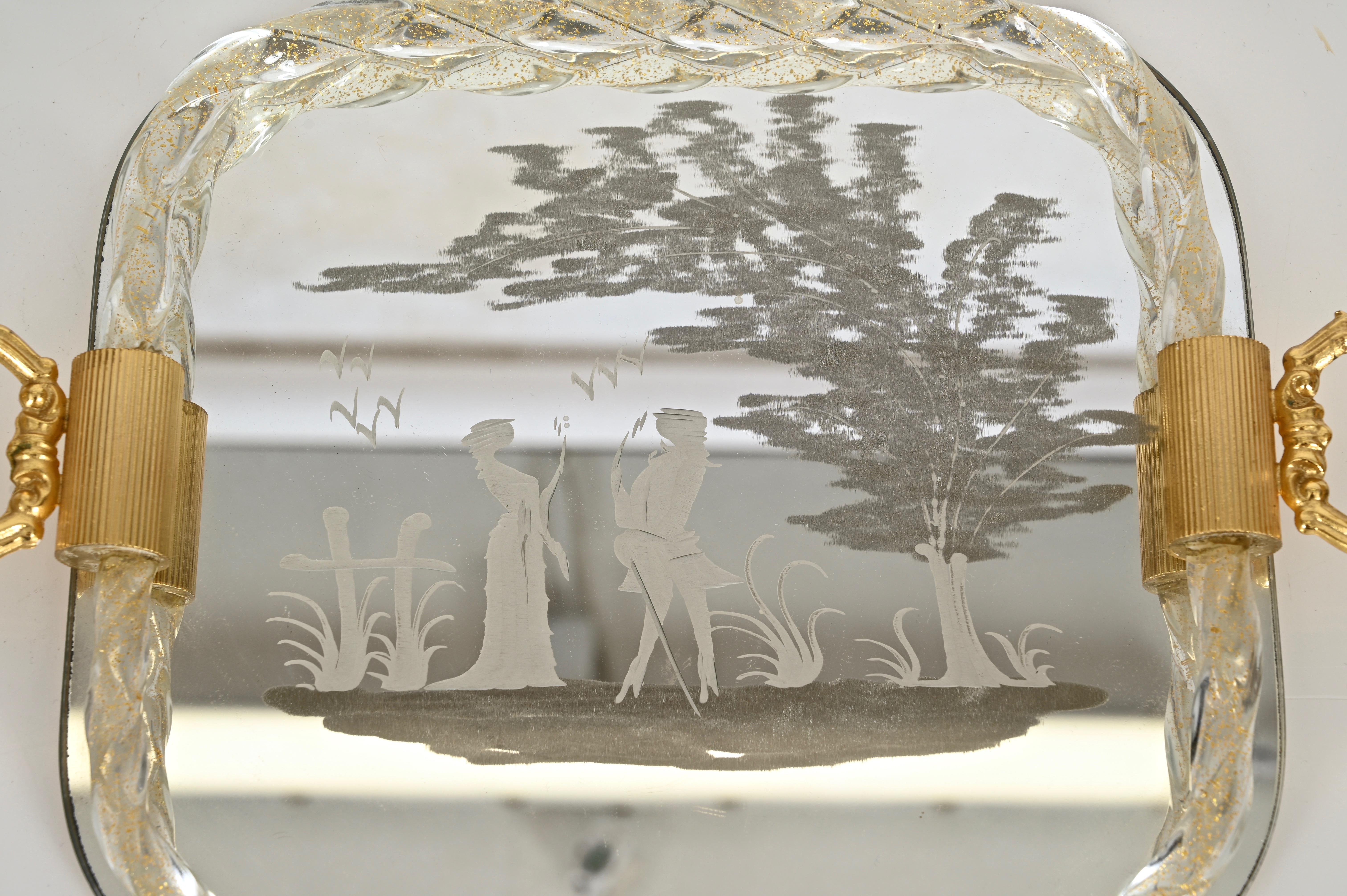 Ercole Barovier Mirror-Engraved Murano Glass Italian Serving Tray, 1940s For Sale 6