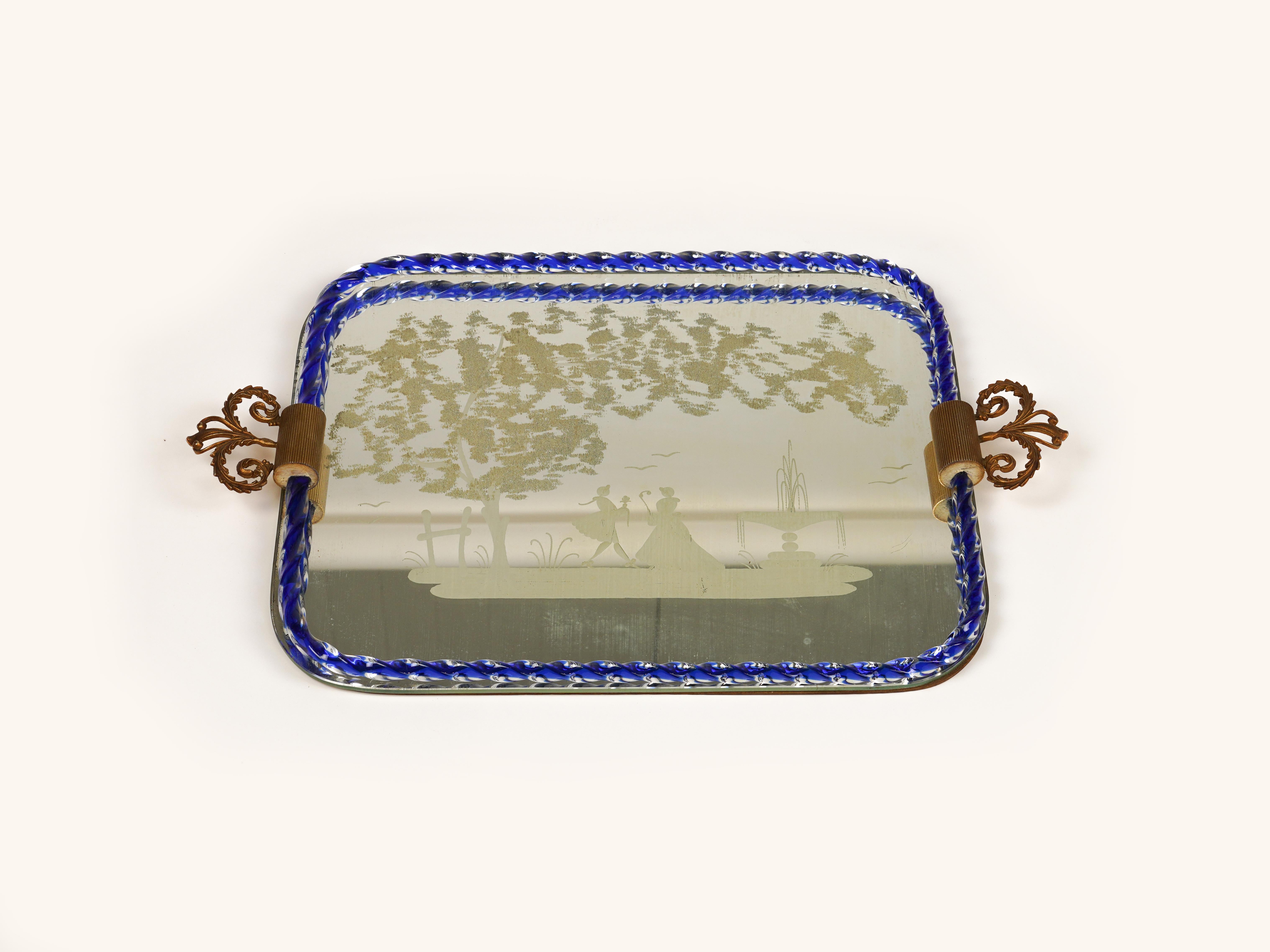 Ercole Barovier Mirror-Engraved Murano Glass Italian Serving Tray, 1950s For Sale 3
