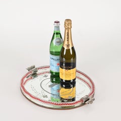 Ercole Barovier Italienisches Serviertablett aus rotem Muranoglas mit Spiegelgravur, 1940er Jahre