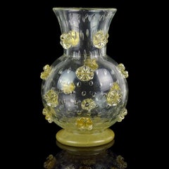 Ercole Barovier Murano 1942 a Stelle Gold Stars Italian Art Glass Flower Vase