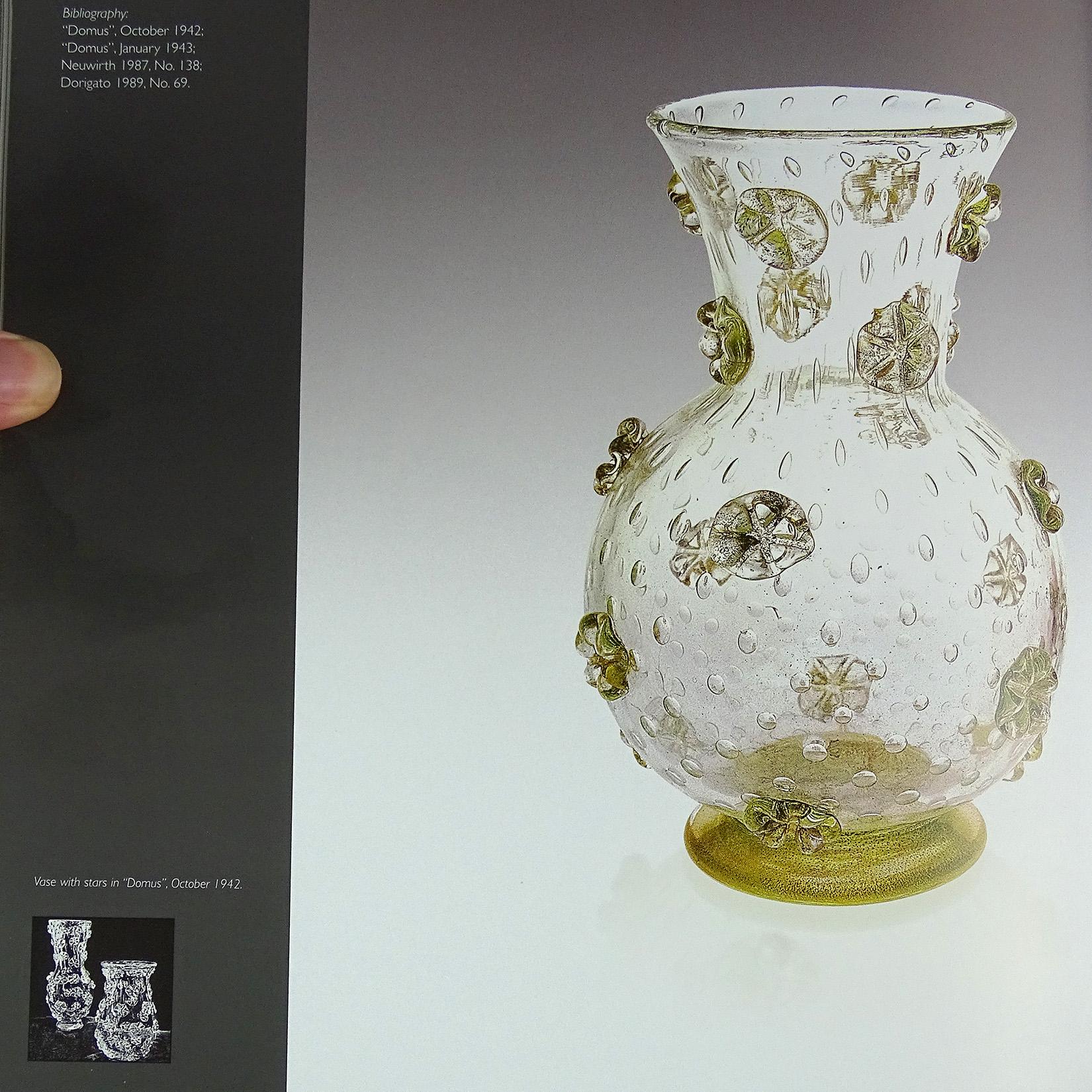 Mid-Century Modern Ercole Barovier Murano 1942 a Stelle Gold Stars Italian Art Glass Flower Vase