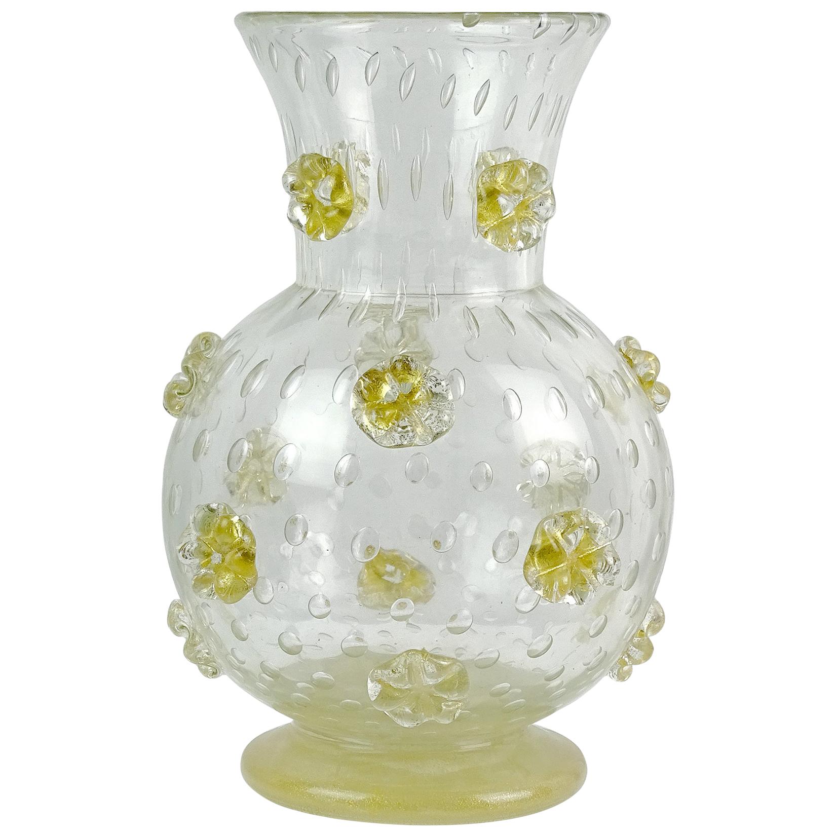 Ercole Barovier Murano 1942 a Stelle Gold Stars Italian Art Glass Flower Vase