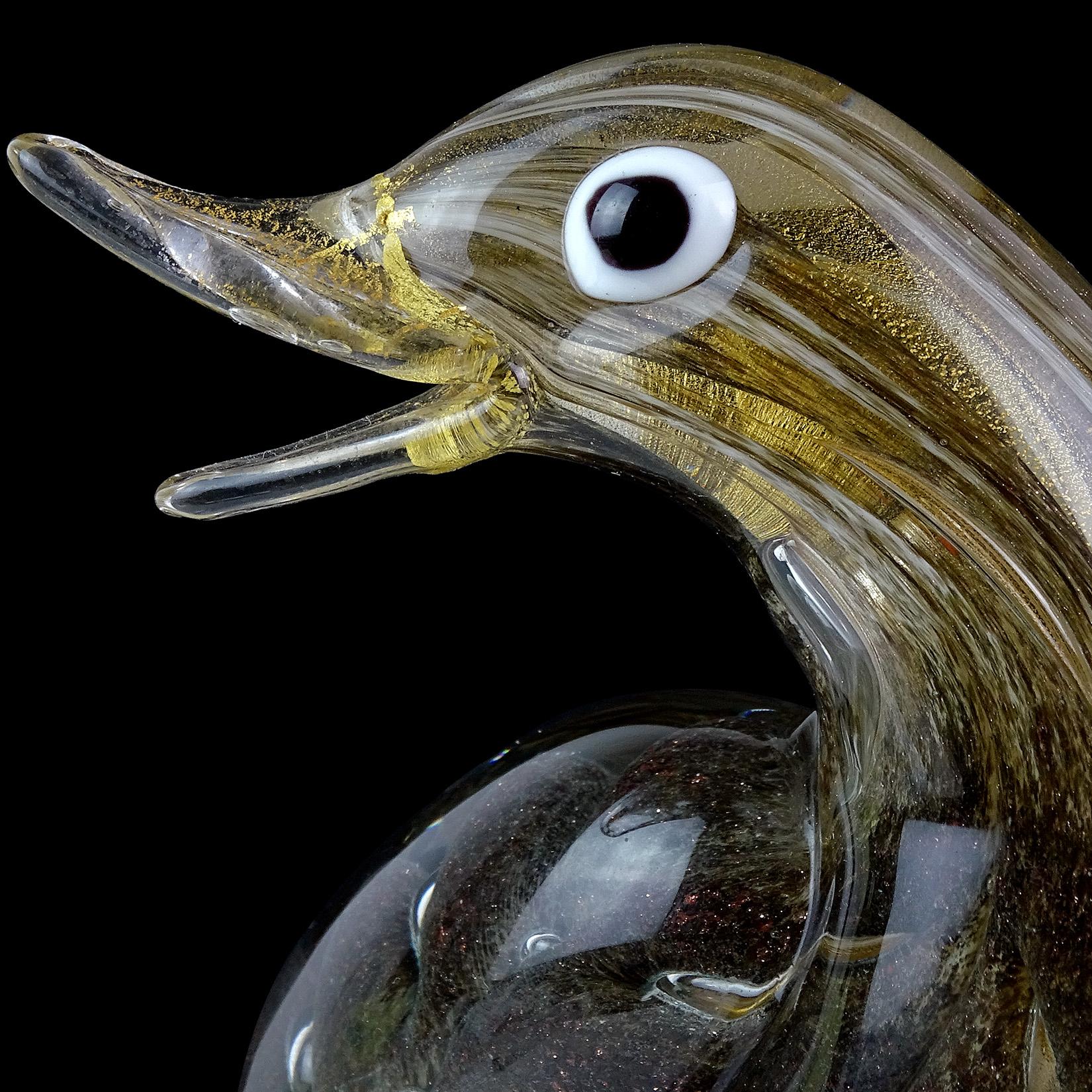 Mid-20th Century Ercole Barovier Murano Barbarico Gold Flecks Italian Art Glass Bird Sculpture