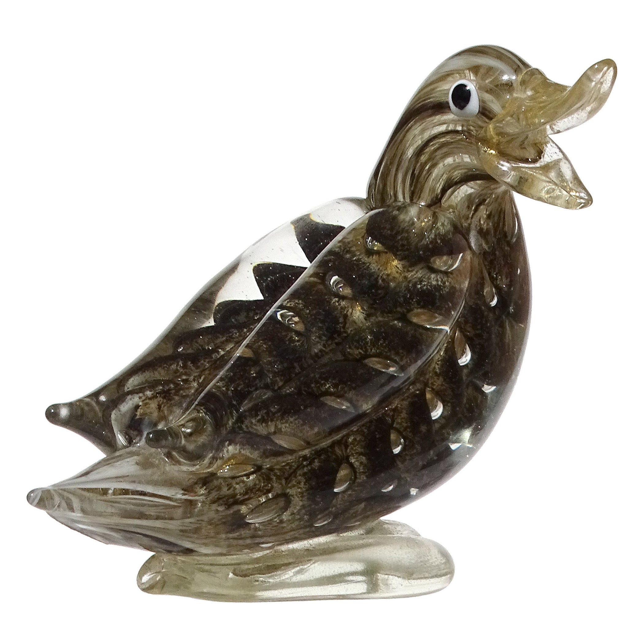 Ercole Barovier Murano Barbarico Scultura d'uccello in vetro d'arte italiano a scaglie d'oro