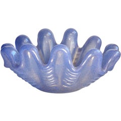 Ercole Barovier Murano Blue Gold Flecks Italian Art Glass Conch Shell Bowl