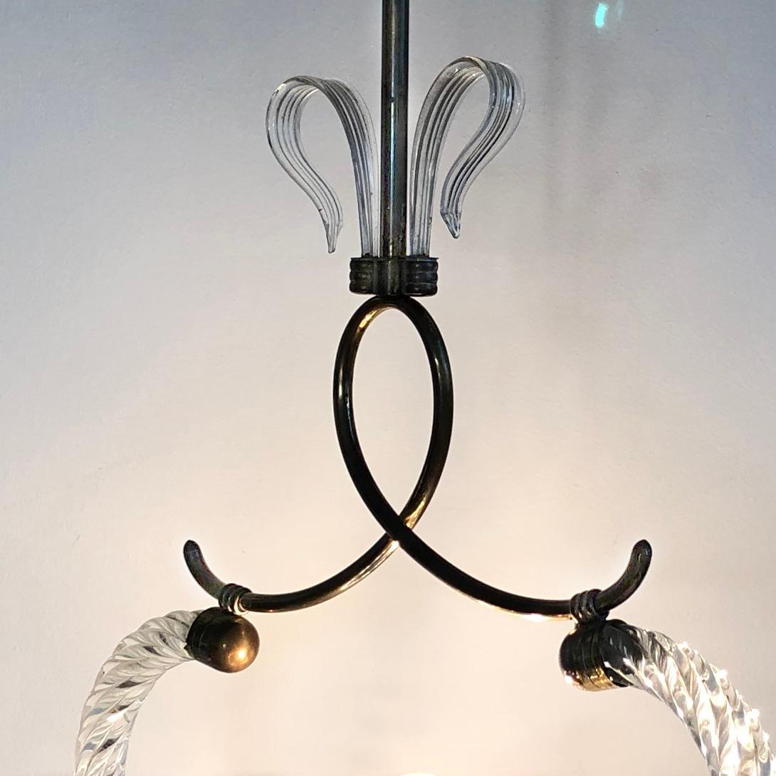 Italian chandelier by Ercole Barovier, 1940. Original patina.
One light E 27 bulb fitting. 
Rewired.