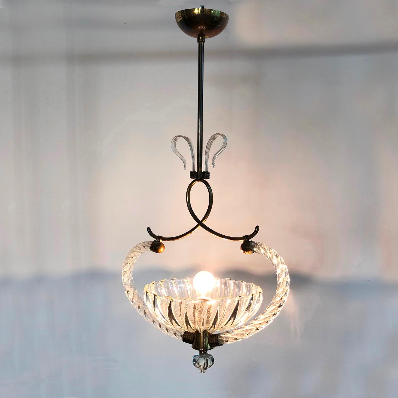 Mid-Century Modern Ercole Barovier Murano Chandelier, Italy, 1940s For Sale