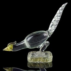 Ercole Barovier Murano Clear Gold Art Deco Italian Art Glass Pheasant Sculpture
