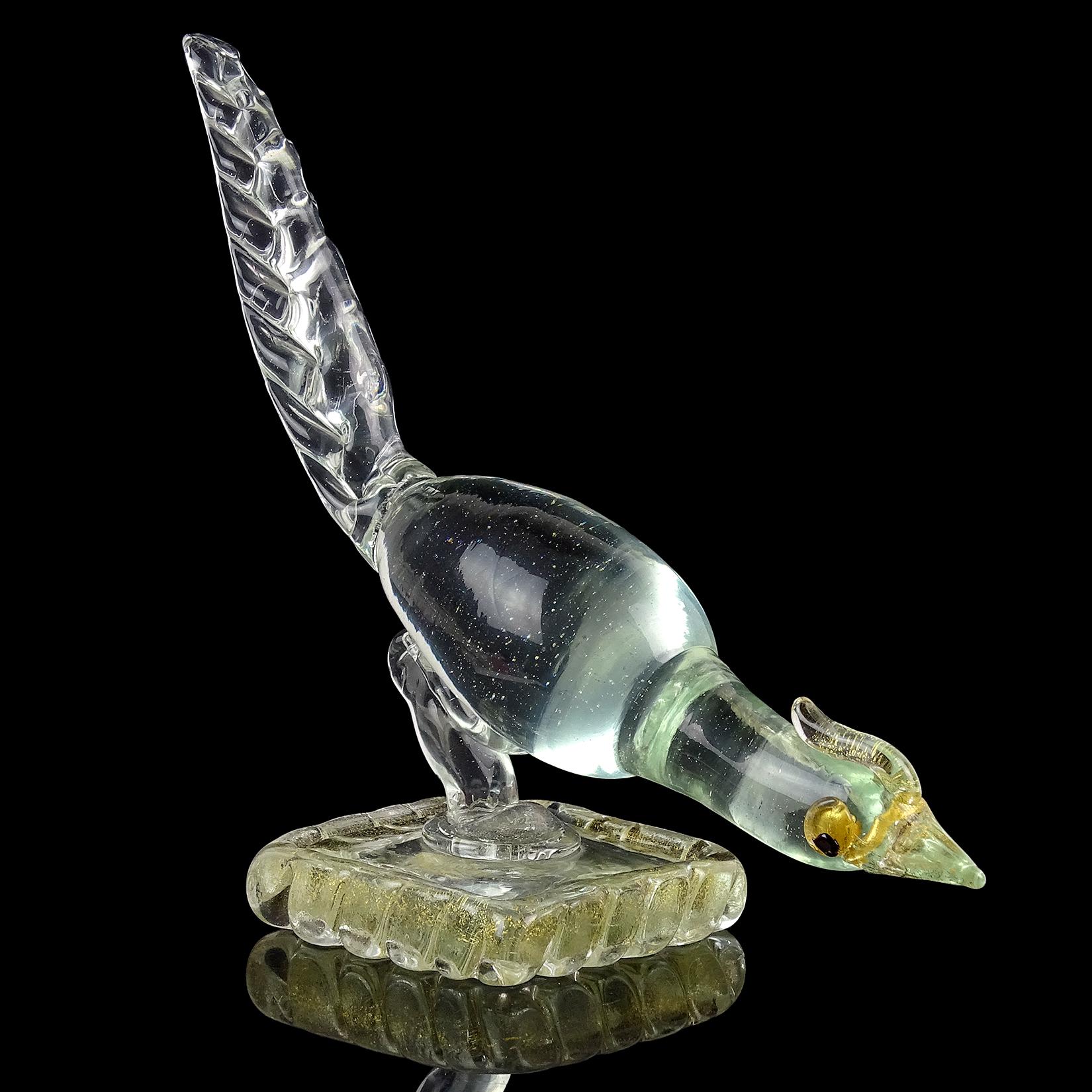 Ercole Barovier Murano Clear Gold Art Deco Italian Art Glass Pheasant Sculpture In Good Condition In Kissimmee, FL