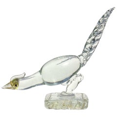 Ercole Barovier Murano Clear Gold Art Deco Italian Art Glass Pheasant Sculpture