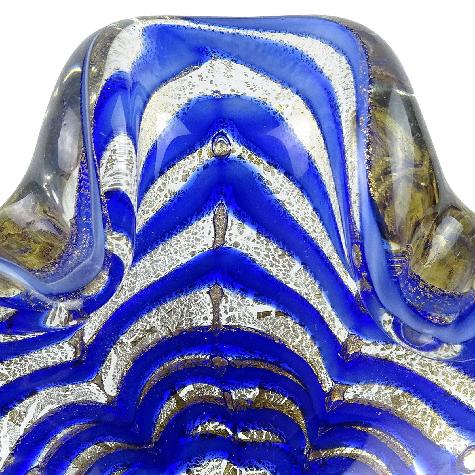 Mid-Century Modern Ercole Barovier Murano Cobalt Blue Gold Flecks Italian Art Glass Flower Bowl