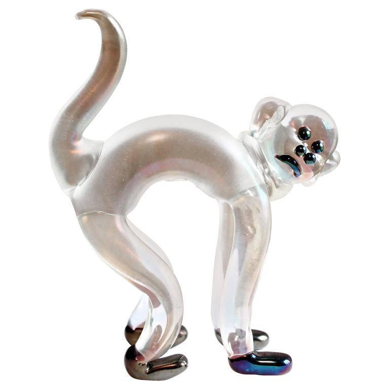 Ercole Barovier Murano Glass Monkey Sculpture, Italy, circa 1930 For Sale