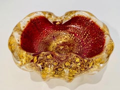 Ercole Barovier Murano glass red and gold 1950 bowl.