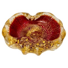 Ercole Barovier Murano glass red and gold 1950 bowl.