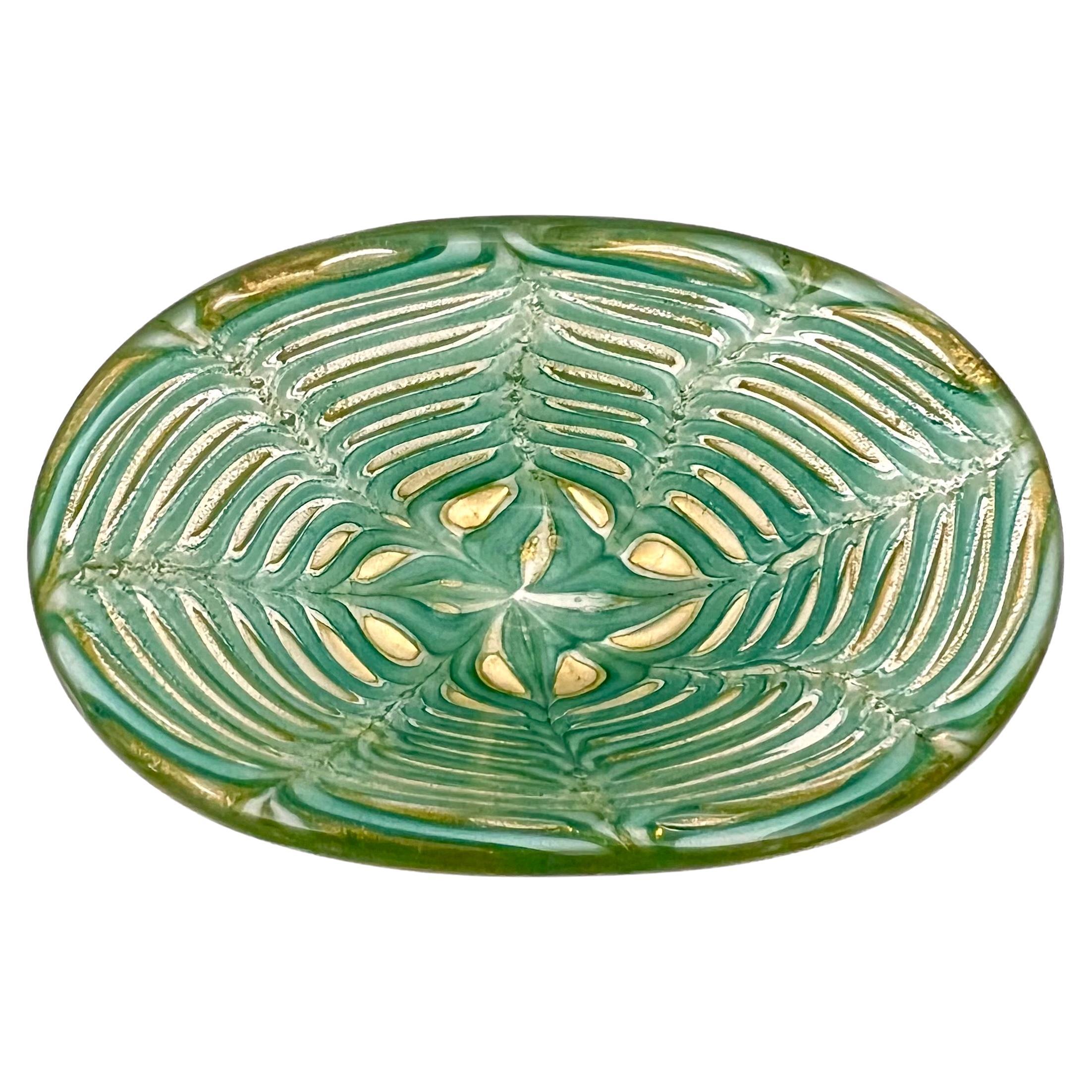 Ercole Barovier Murano Green and Gold Leaf Graffito Bowl In Good Condition For Sale In New York, NY