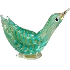 Ercole Barovier Toso Murano Green Gold Flecks Italian Art Glass Bird Sculpture