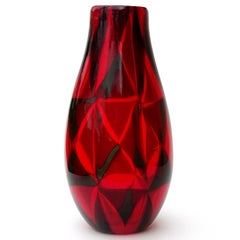 Ercole Barovier Murano Red Gray Intarsio Mosaic Triangle Italian Art Glass Vase