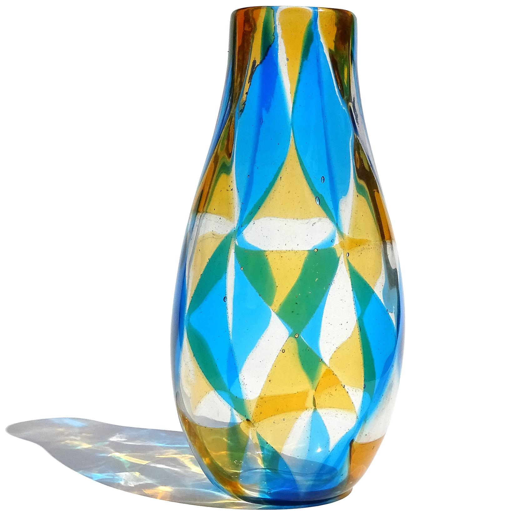 Mid-Century Modern Ercole Barovier Murano Intarsio Mosaic Triangle Tessere Italian Art Glass Vase