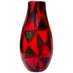 Ercole Barovier Murano Red Gray Intarsio Mosaic Triangle Italian Art Glass Vase