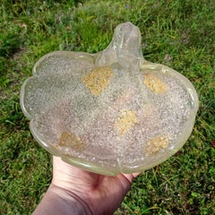 Ercole Barovier Murano Iridescent Gold Flecks Italian Art Glass Seashell Bowl