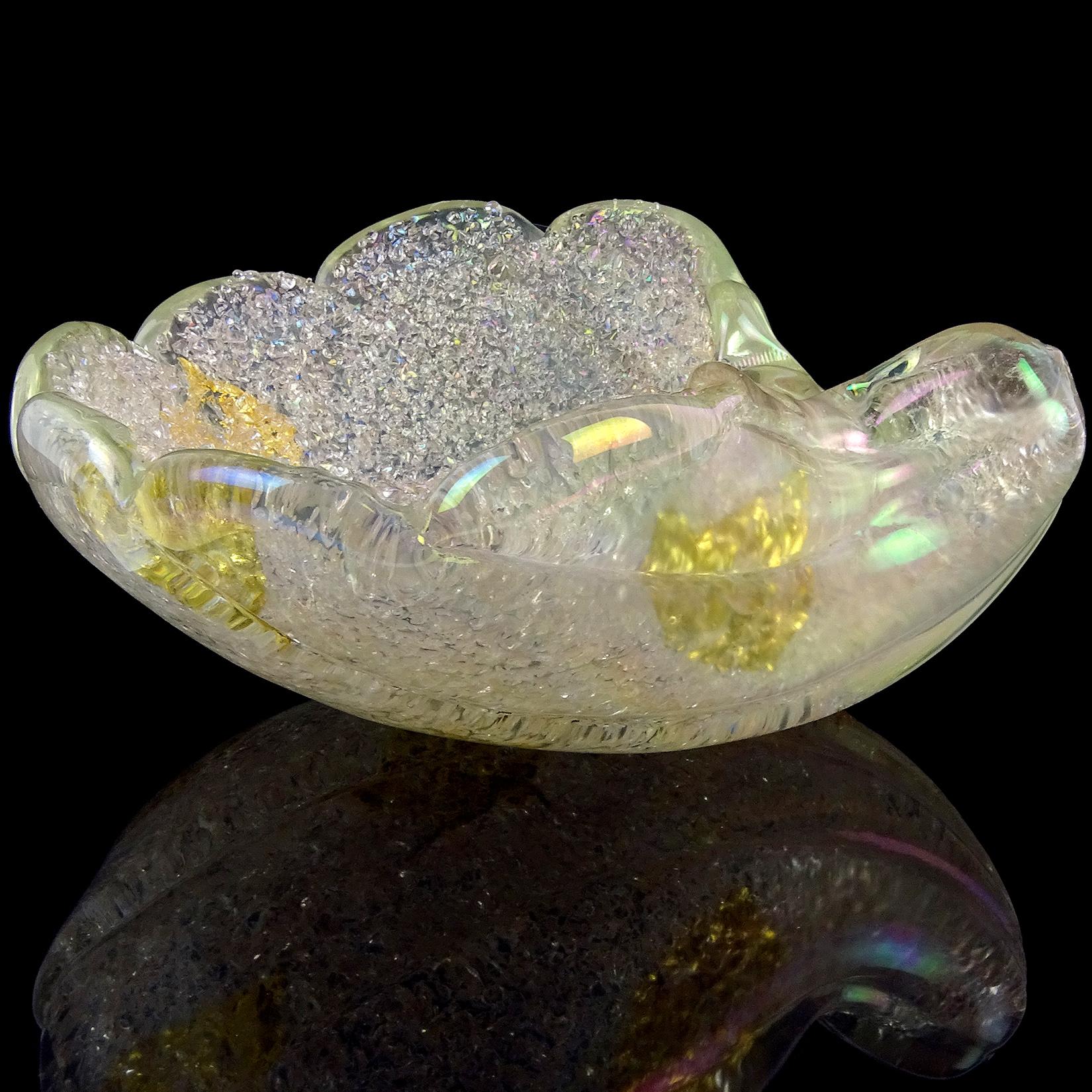 Ercole Barovier Murano Iridescent Gold Flecks Italian Art Glass Seashell Bowl In Good Condition In Kissimmee, FL