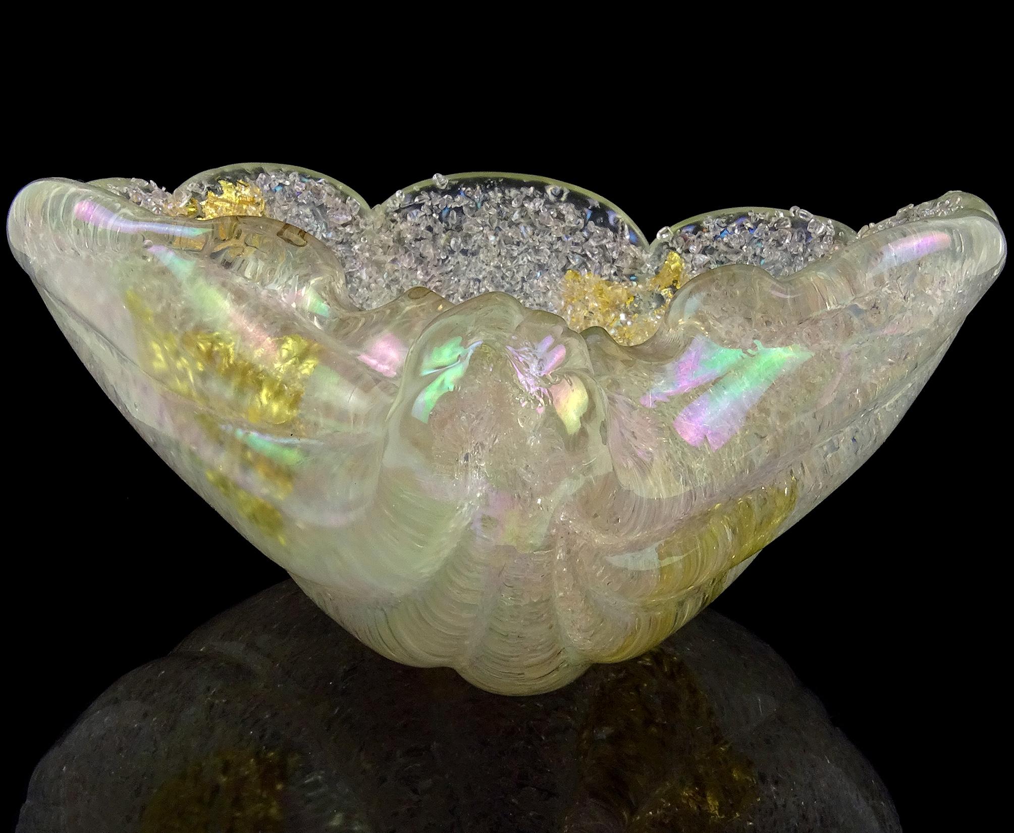 Ercole Barovier Murano Iridescent Gold Flecks Italian Art Glass Seashell Bowl 1