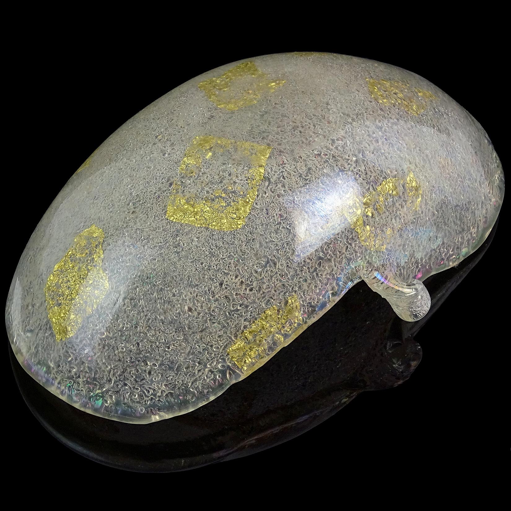 20th Century Ercole Barovier Murano Iridescent Gold Flecks Italian Art Glass Seashell Bowl For Sale