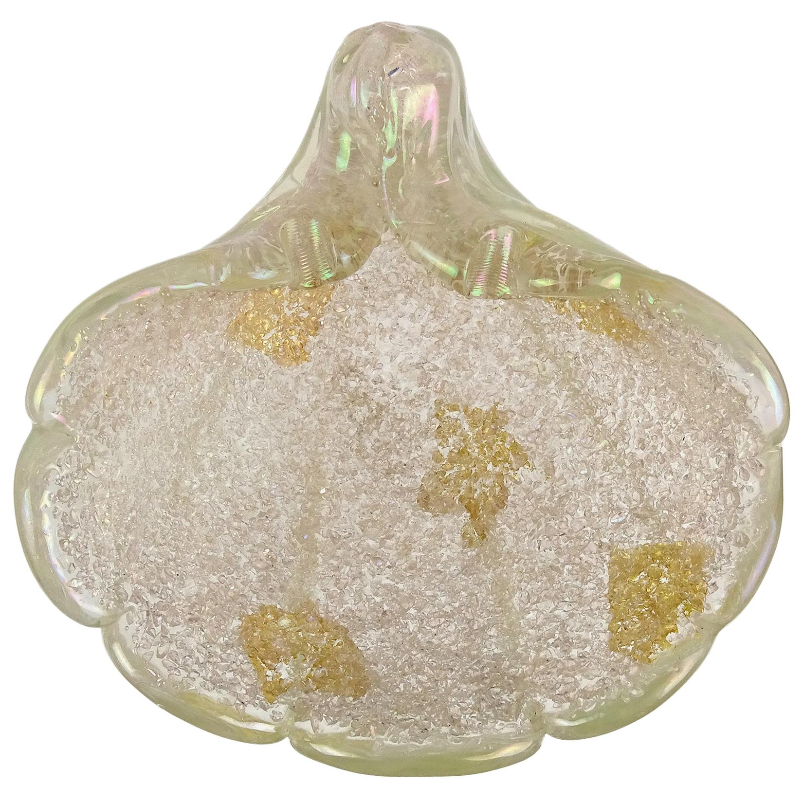Ercole Barovier Murano Iridescent Gold Flecks Italian Art Glass Seashell Bowl