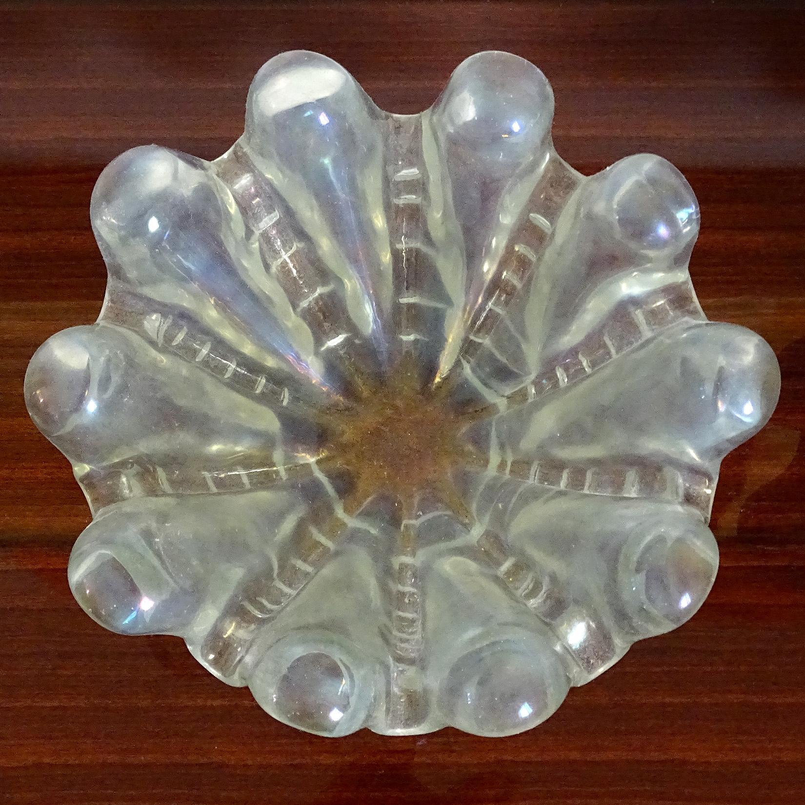 Art Deco Ercole Barovier Murano Iridescent Italian Art Glass Conch Seashell Center Bowl