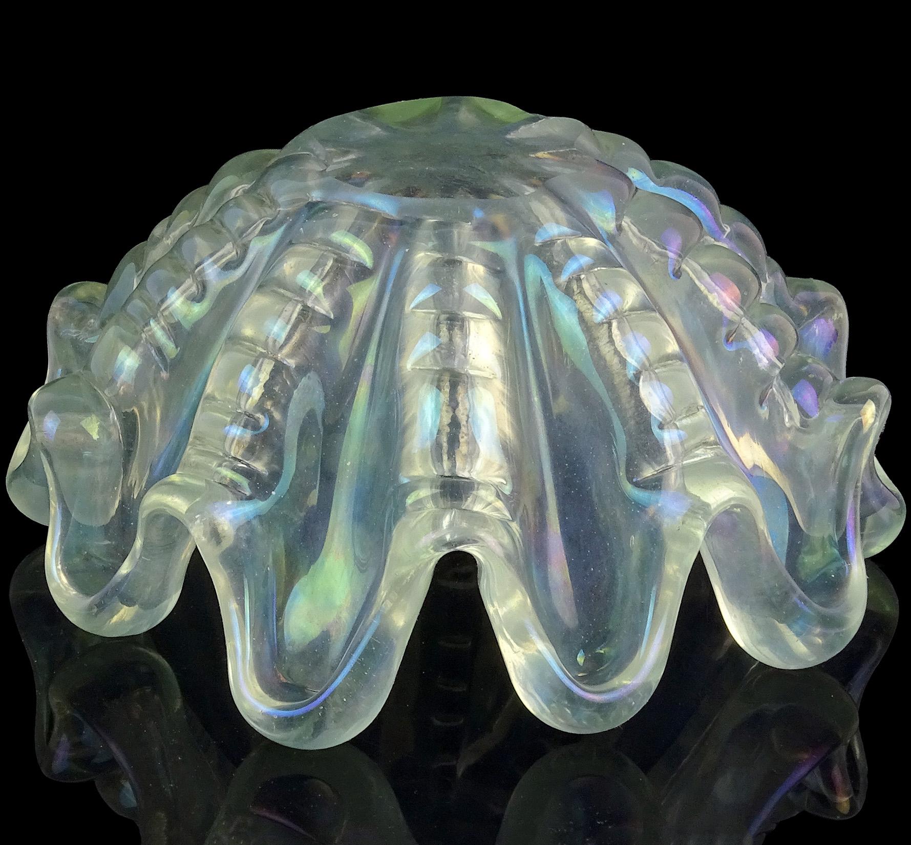 20th Century Ercole Barovier Murano Iridescent Italian Art Glass Conch Seashell Center Bowl