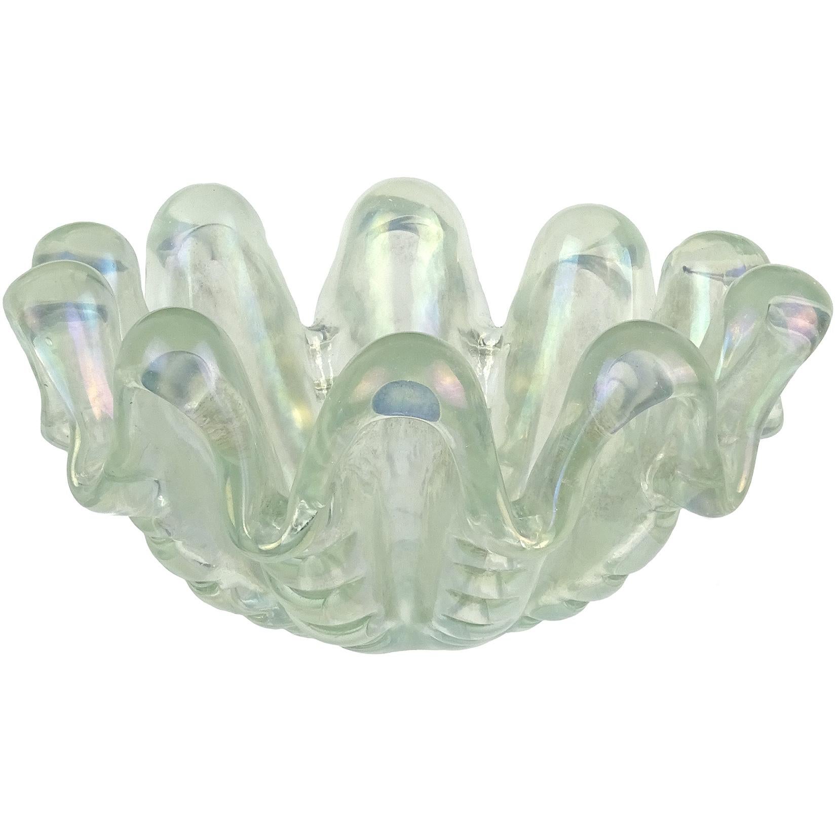 Ercole Barovier Murano Iridescent Italian Art Glass Conch Seashell Center Bowl