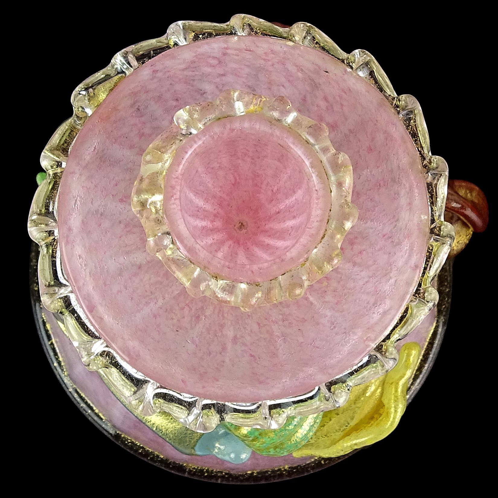 Ercole Barovier Murano Pink Gold Italian Art Glass Fruit Sculptural Candlesticks 2