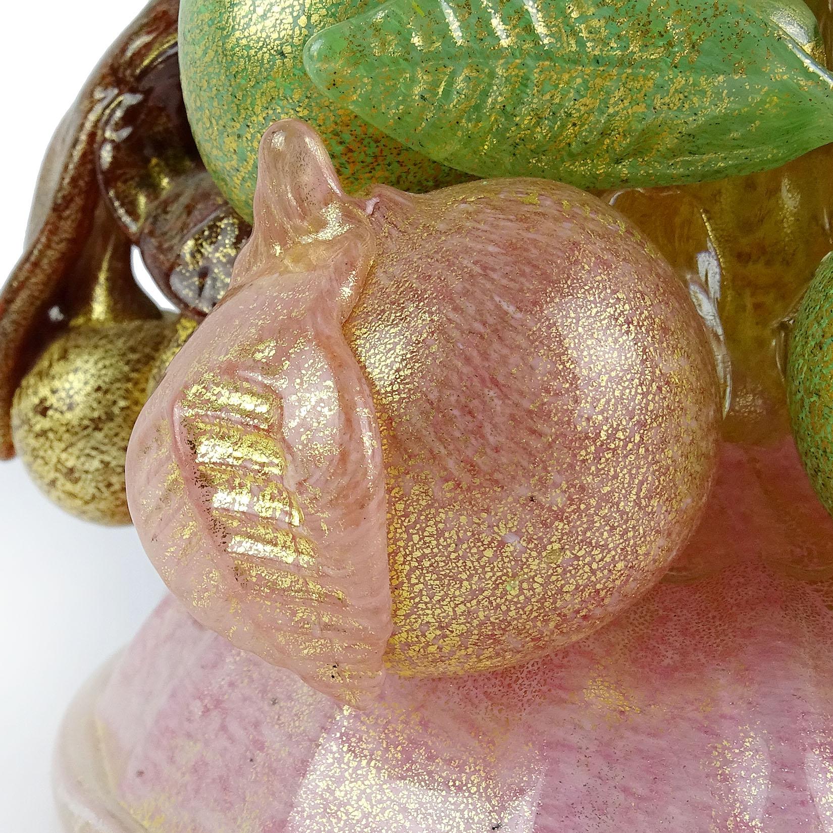 Ercole Barovier Murano Pink Gold Italian Art Glass Fruit Sculptural Candlesticks (Handgefertigt)