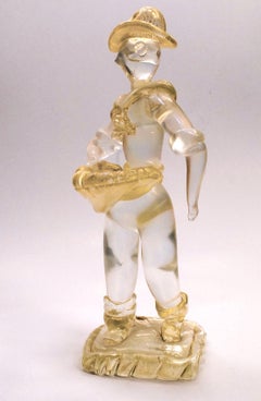 Ercole Barovier Murano Seminatore Clear Massiccio Glass Gold Applications, 1930