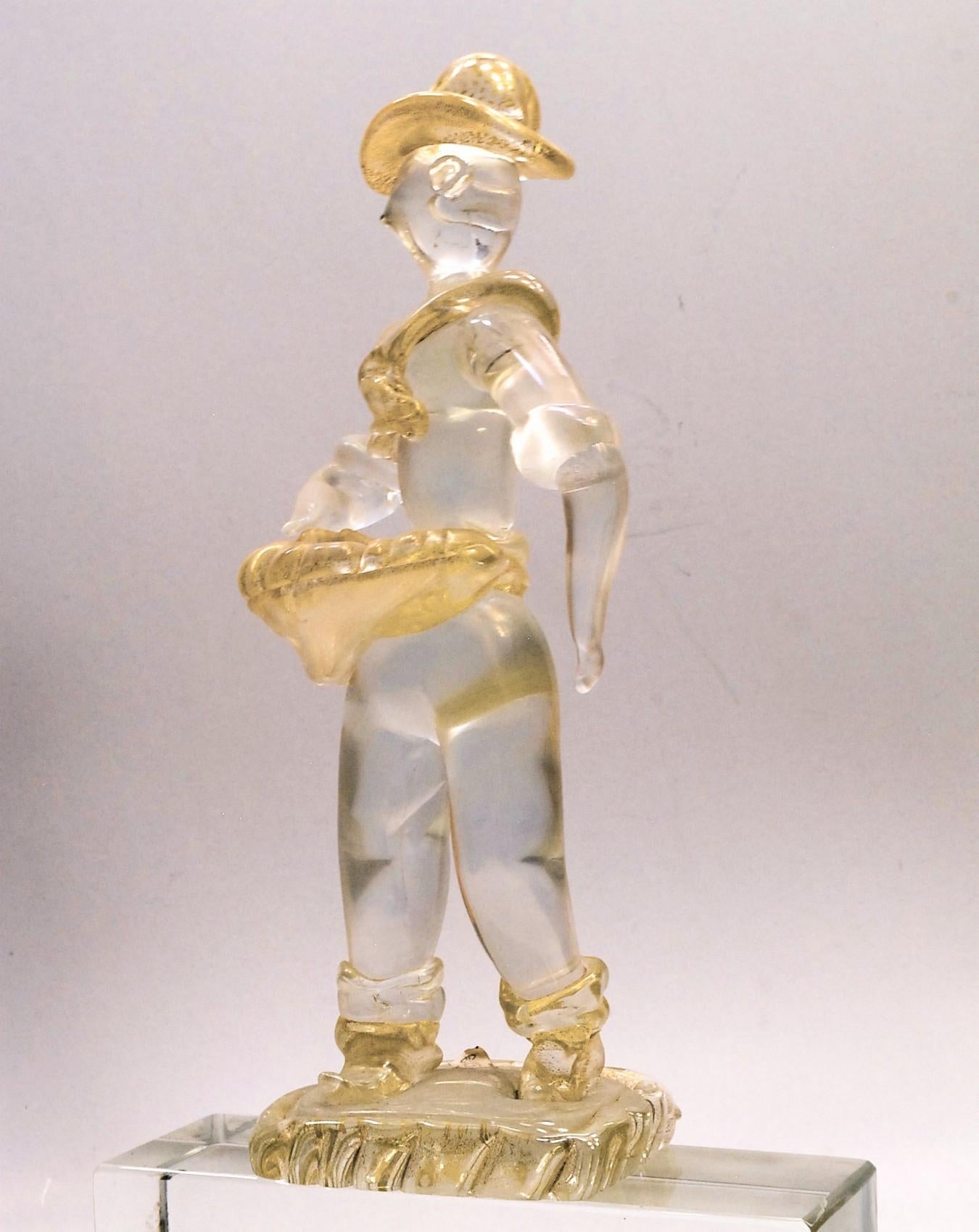 Italian Ercole Barovier Murano Seminatore Clear Massiccio Glass Gold Applications, 1930 For Sale