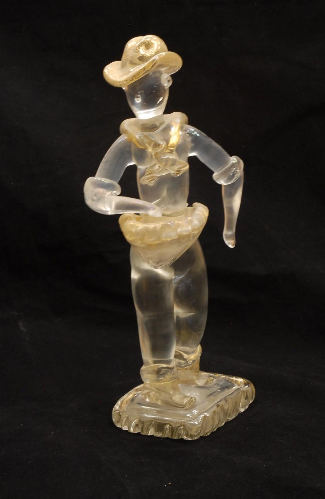 20th Century Ercole Barovier Murano Seminatore Clear Massiccio Glass Gold Applications, 1930 For Sale