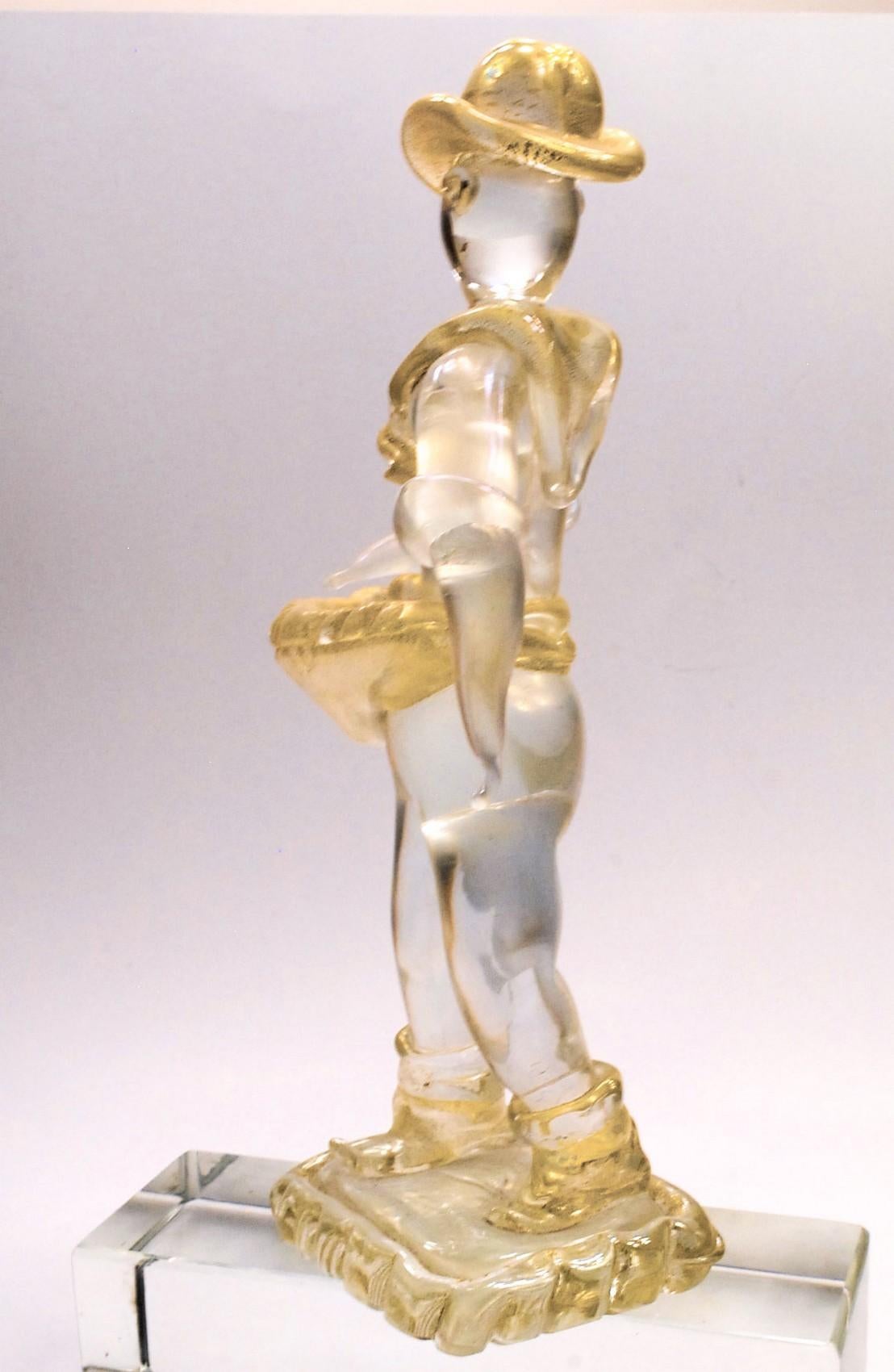 Art Glass Ercole Barovier Murano Seminatore Clear Massiccio Glass Gold Applications, 1930 For Sale